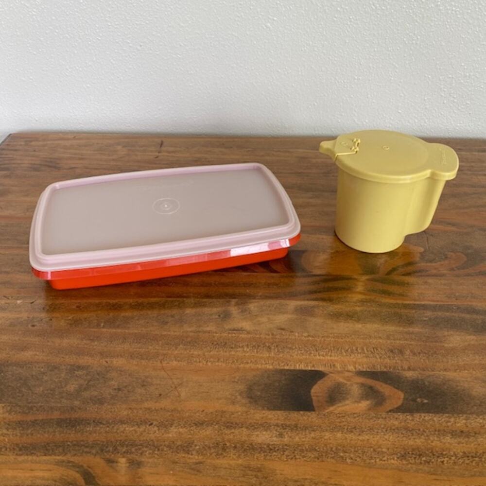 Vintage Tupperware Pieces - Yellow Creamer with Flip Top Lid & Deli Keeper